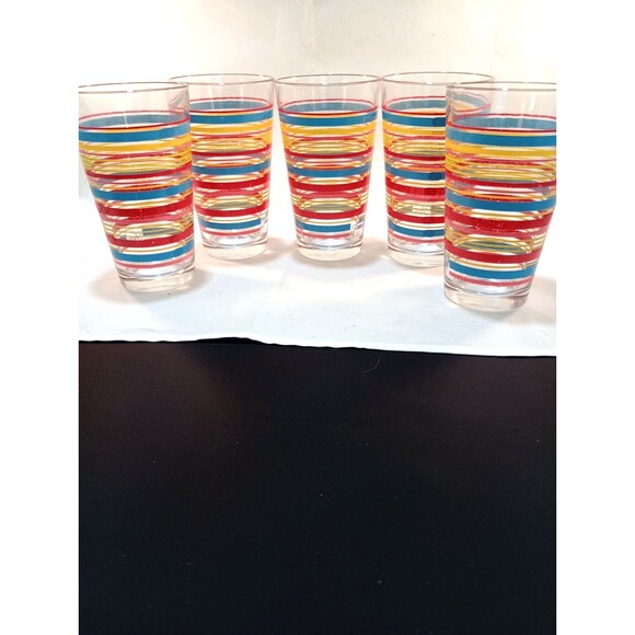 Set Of Five (5) Fiesta Striped Beverage Glasses Fiesta Coordinates 12 oz 6” Tall - Picture 1 of 1